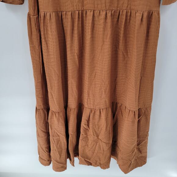 Harper Tiered Shirt Dress Womens XS Brown Embossed Animal Print Button Down Maxi - Picture 14 of 16